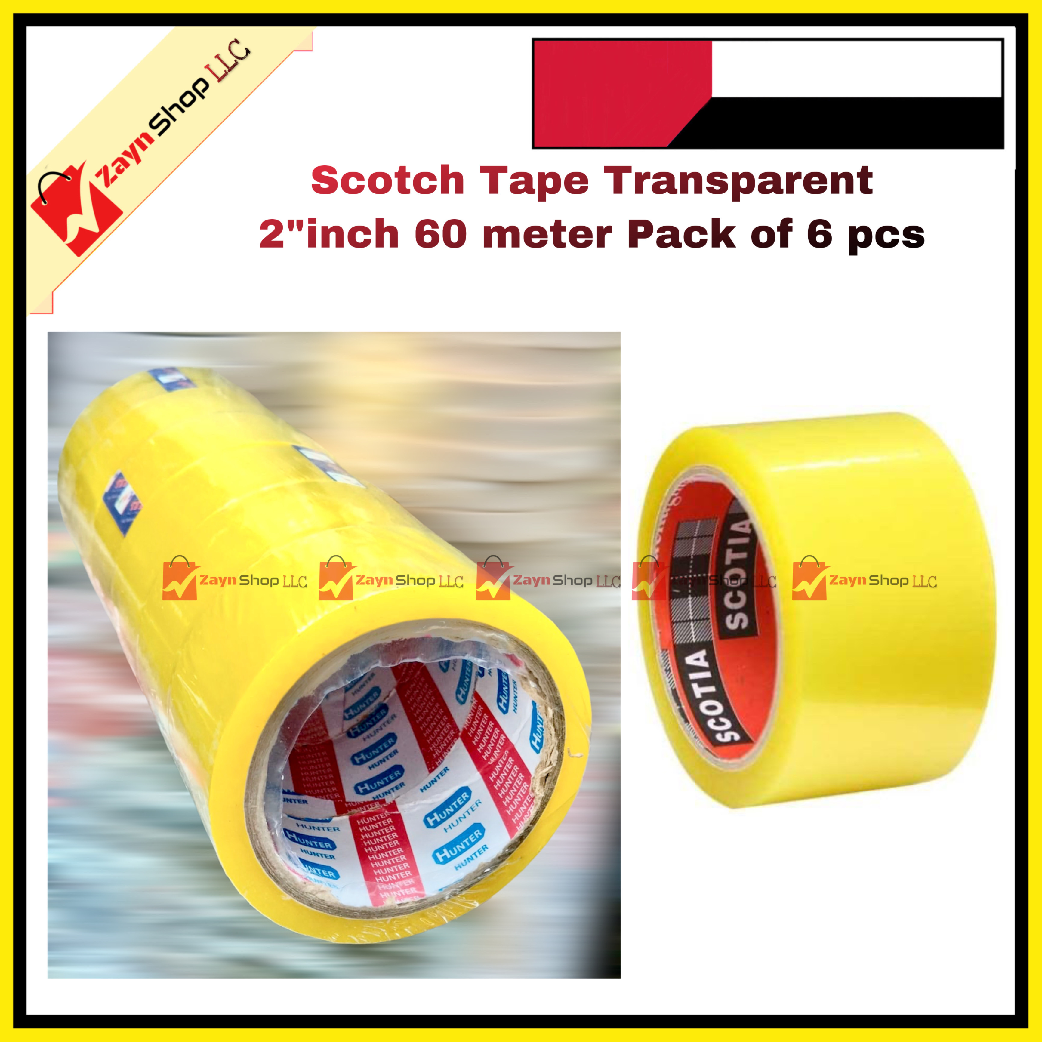 Scotch Tape Transparent 2"inch 60 meter Pack of 6 pcs