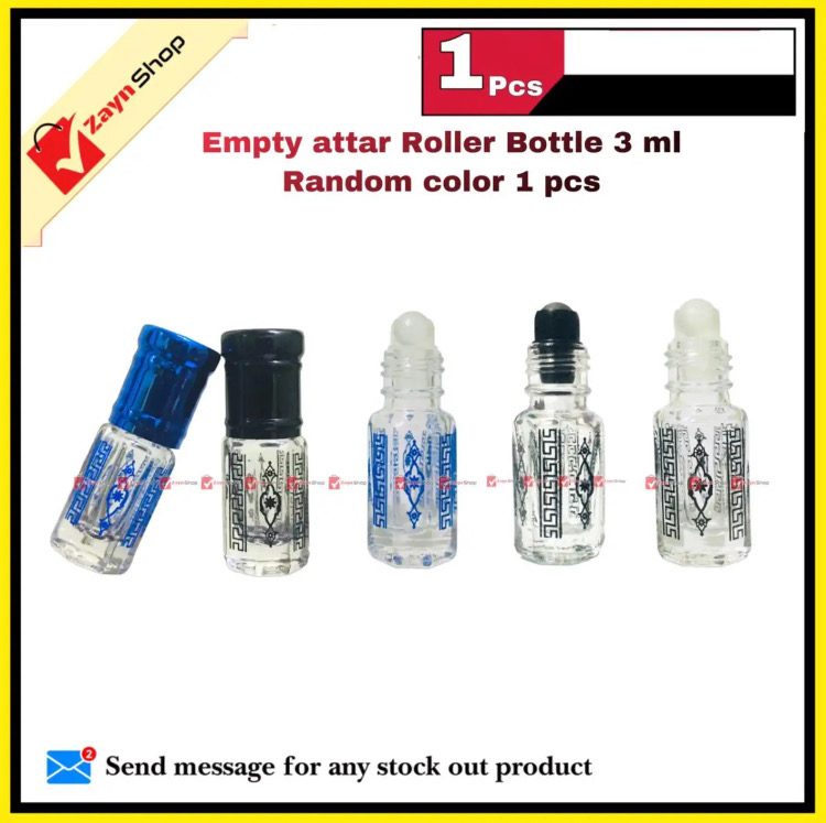 Roll on attar Empty refillable Glass premium bottle Black color 3ml 1 pcs