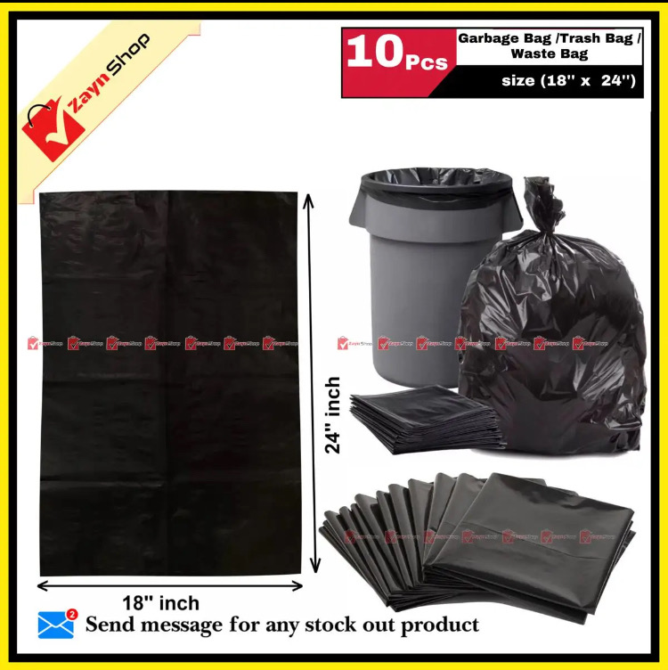 Garbage Bag Black poly Trash Bag Waste Bag size (18'' x  24'') 10pcs