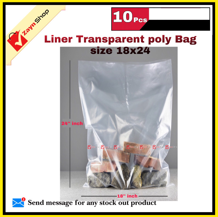 Liner Transparent poly Bag Size 18x24 Trash Bag 10 pcs