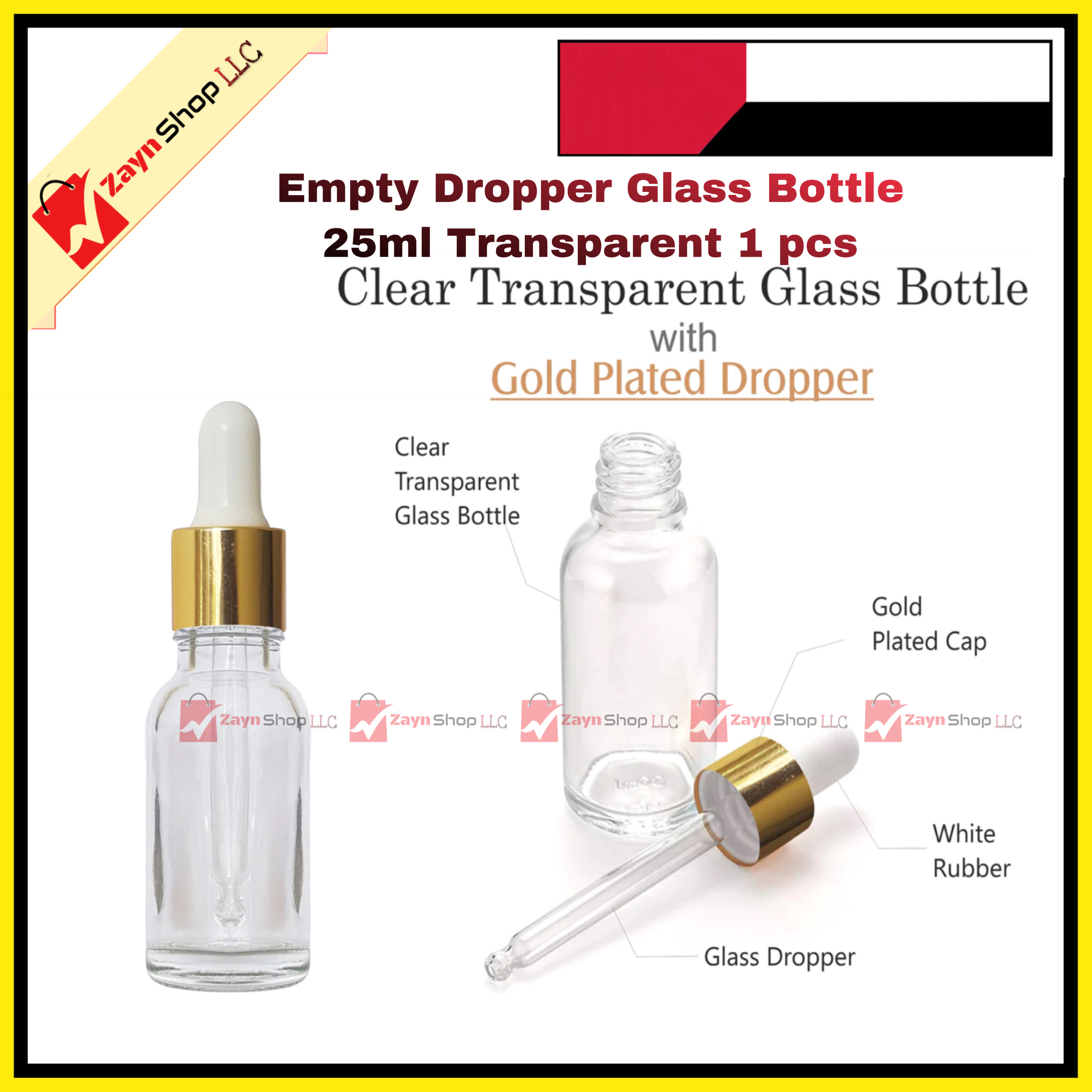 Empty Dropper Glass Bottle 25ml Transparent 1 pcs