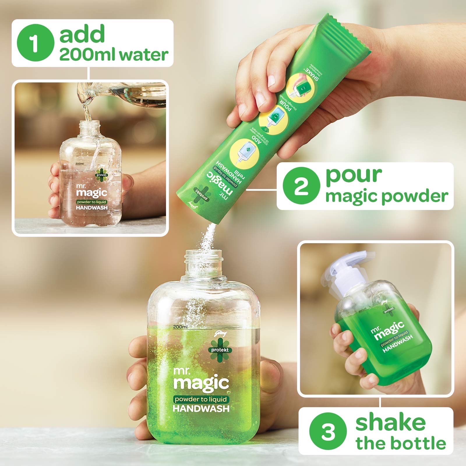 Godrej Magic Handwash Powder Refill Pack- 1 pcs ,  Lime Aloe Vera (Makes 200ml of Handwash)