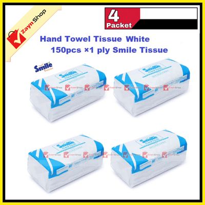 Smile Hand Towel Tissue - White-150pcs ×1 ply Tissue pack of 4 packet_img_0