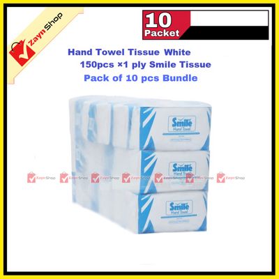 Smile Hand Towel Tissue - White-150pcs ×1 ply Tissue pack of 10 packet