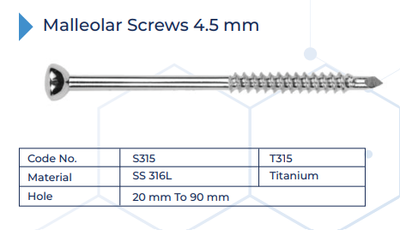 Malleolar Screws 4.5 mm