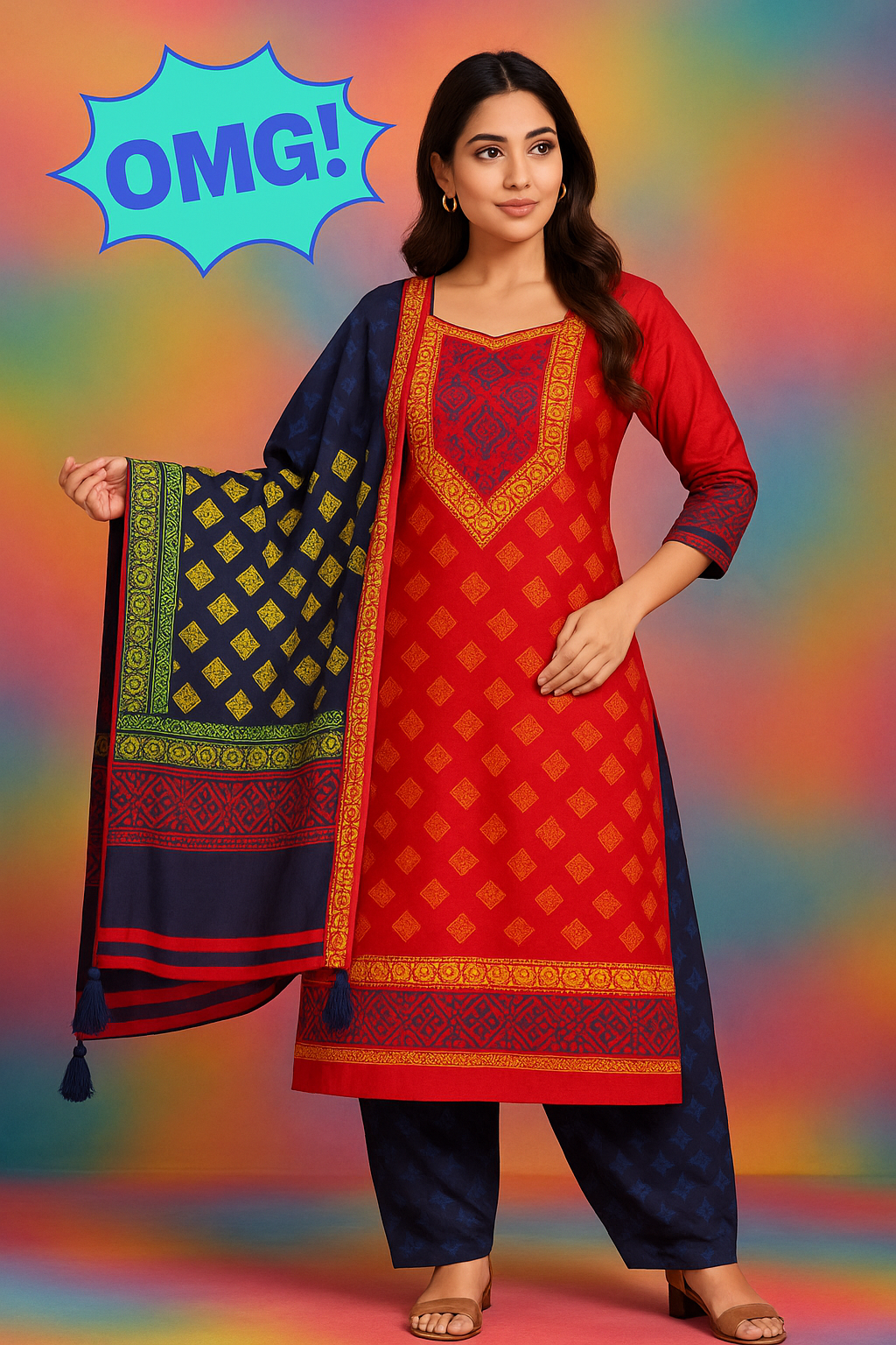 রাঙা সন্ধ্যা | সুতি থ্রি-পিস (ফ্রি সাইজ) – MRK Lifestyle Outfits